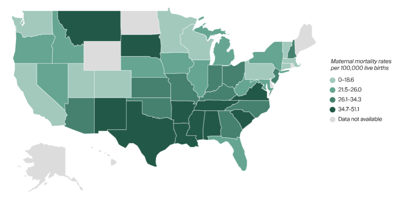 Maternal mortality rates per 100,000 live births
