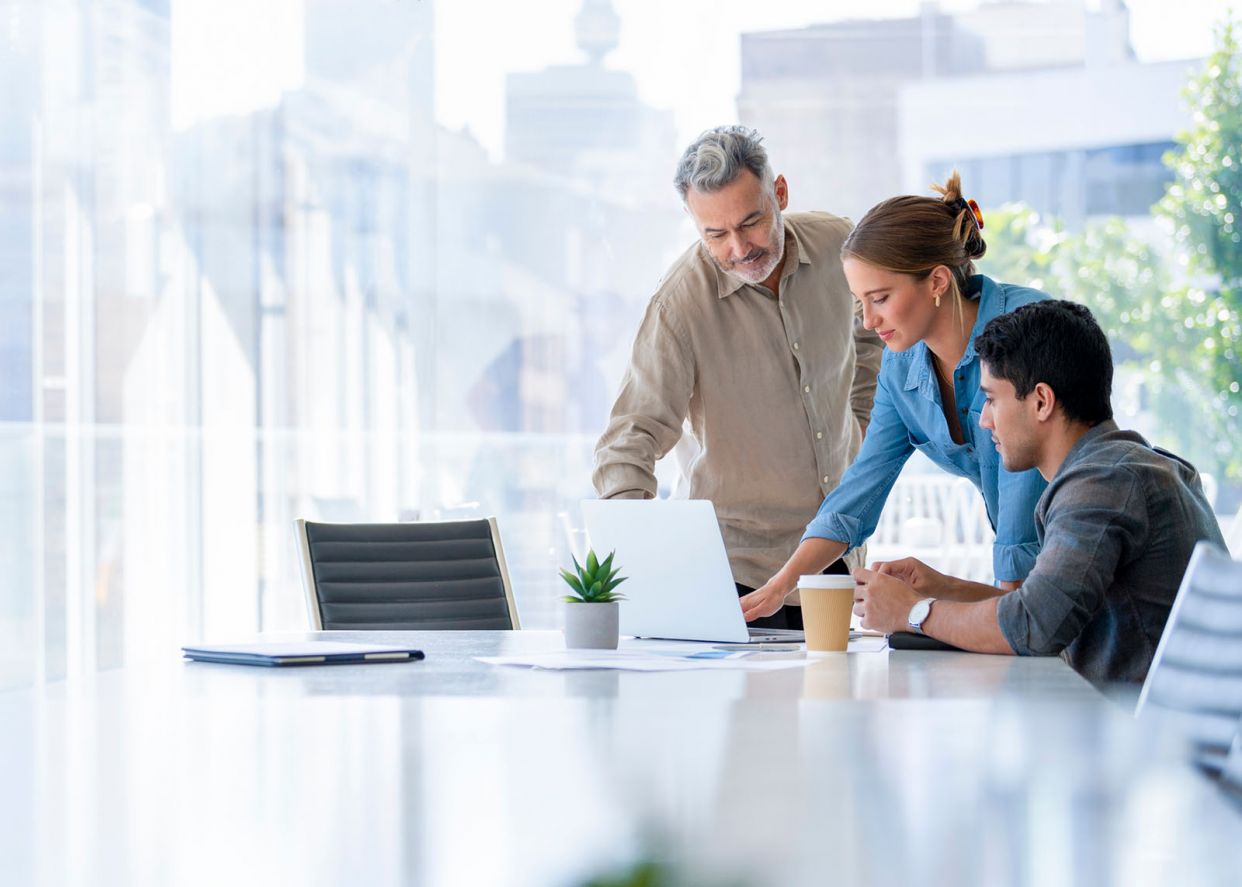 group casual business discussion modern office