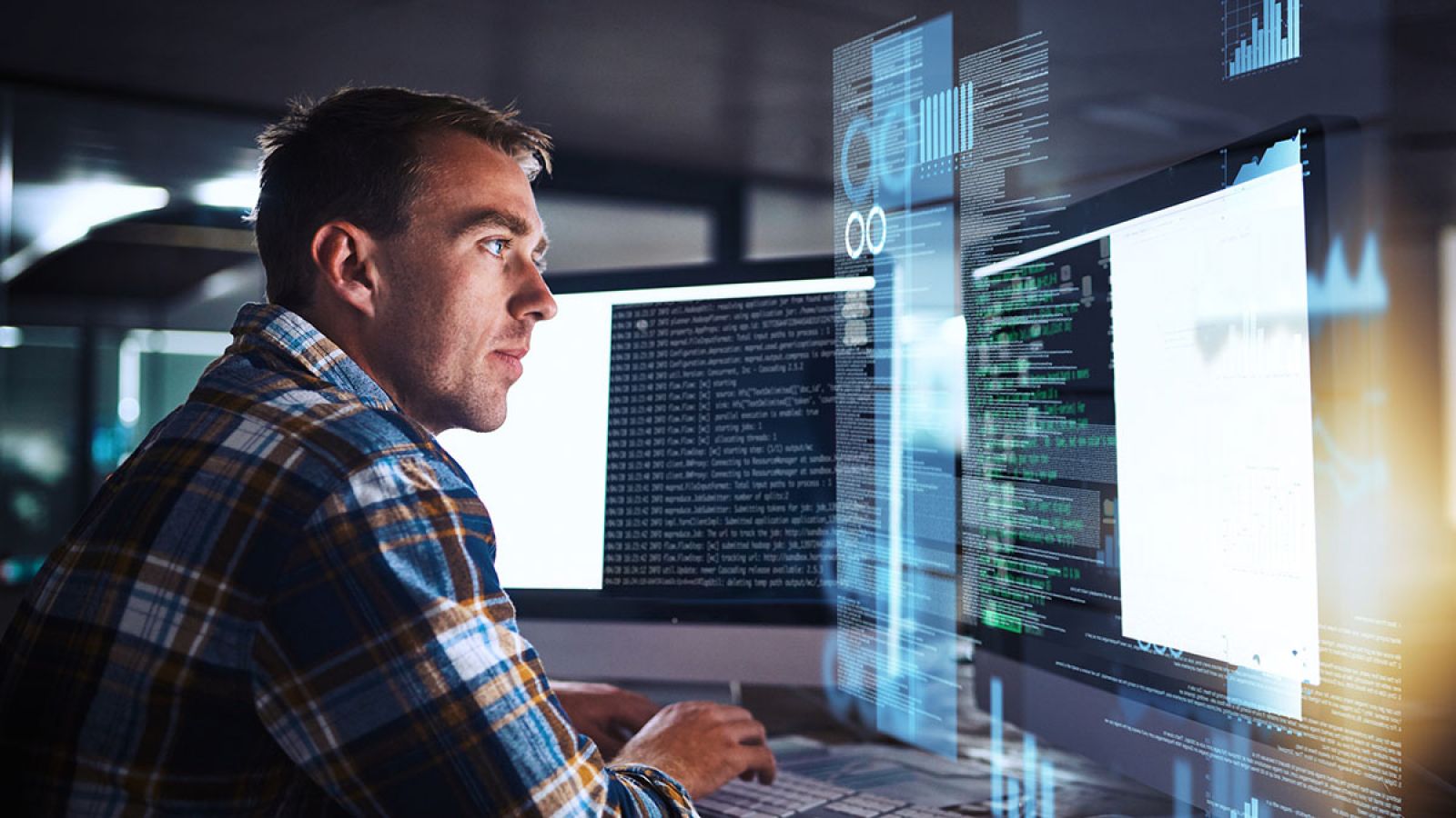professional developer working late on project