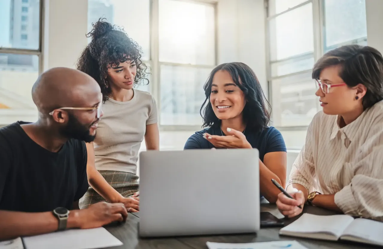young diverse team working together