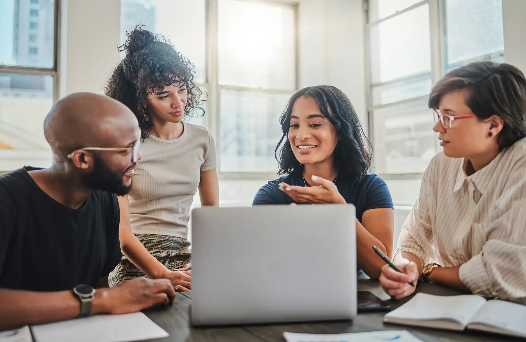 young diverse team working together