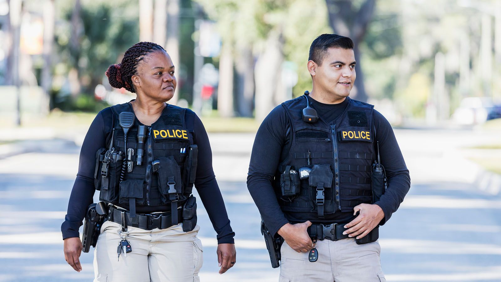 two officers walking in community
